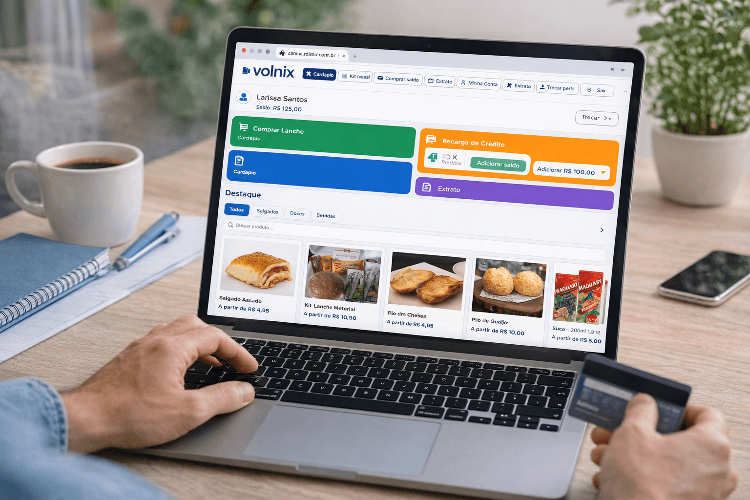 Interface Volnix na operação da cantina escolar