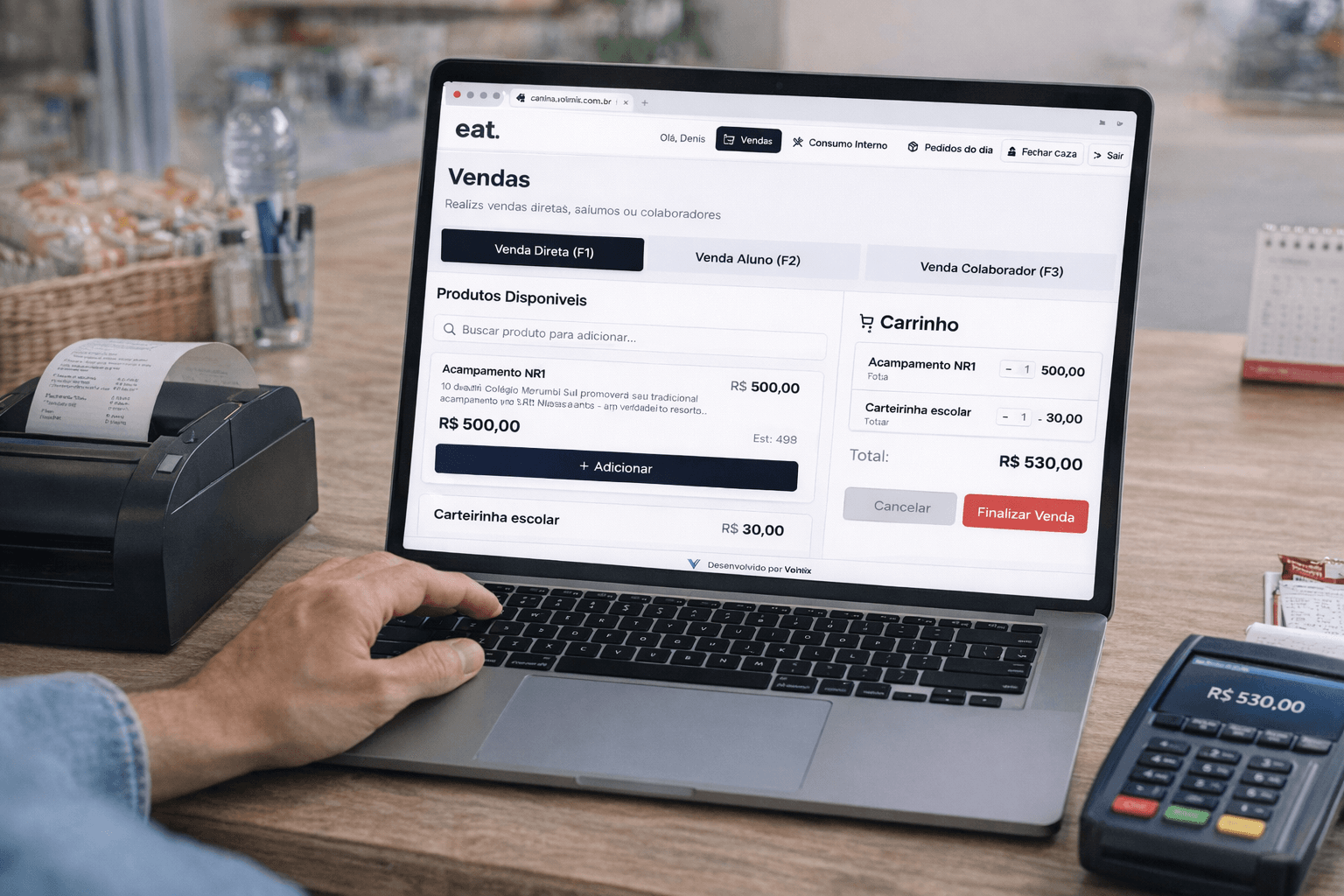 Tela do PDV Volnix — ponto de venda da cantina escolar